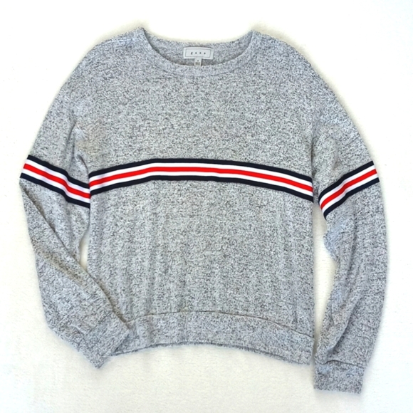 Gaze Women's Soft Grey w Red Blue & White Racer Stripes Long Sleeve Sweater S - Picture 5 of 10